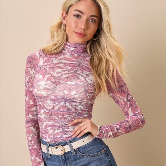 NWT Free People Sheer Bodysuit in Peony Pink - Picture 1 of 8